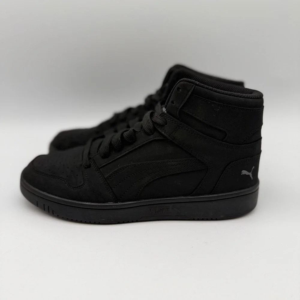 Puma Mens 8.5 Womens 10 Rebound V6 Buck Triple Black HighTop Sneakers 398907-01
